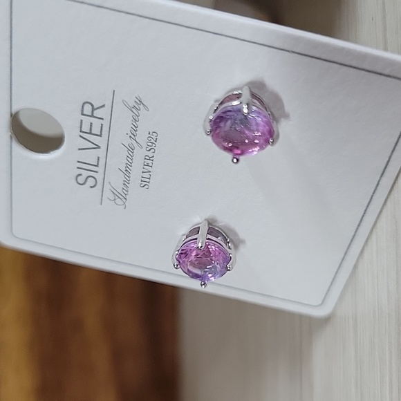 Genuine Purple Tourmaline Stud Earrings, S925 - Picture 7 of 10